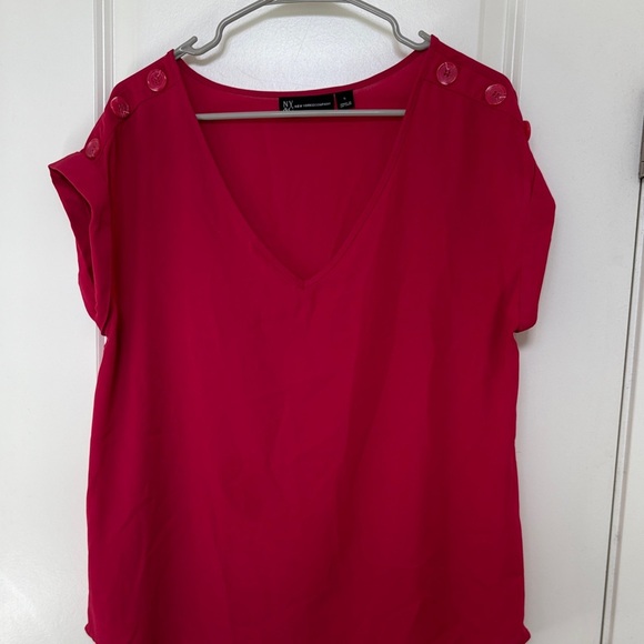 New York & Company Tops - New York & Company Fuchsia V-Neck Blouse